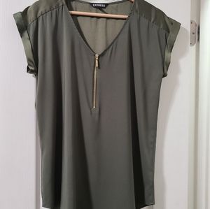 Express Olive Blouse short sleeve Size Medium